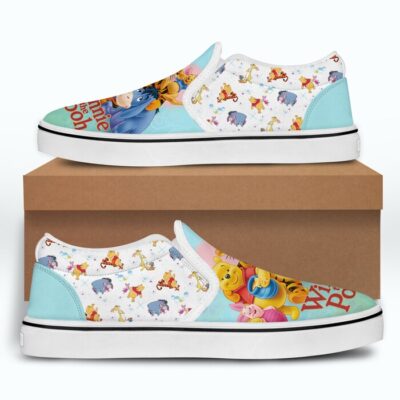 Winnie The Pooh Friends Clear Patterns Disney Graphic Cartoon Unisex Slip On Low Top Canvas Shoes 2