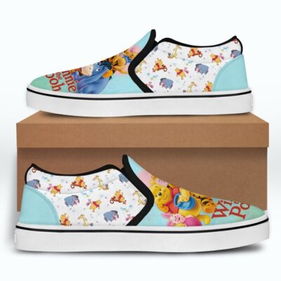 Winnie The Pooh Friends Clear Patterns Disney Graphic Cartoon Unisex Slip On Low Top Canvas Shoes 3