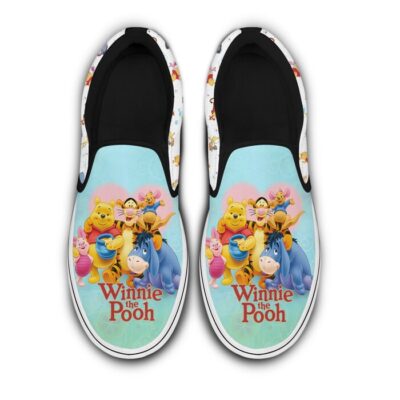 Winnie The Pooh Friends Clear Patterns Disney Graphic Cartoon Unisex Slip On Low Top Canvas Shoes 4
