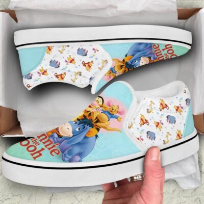 Winnie The Pooh & Friends Clear Patterns Disney Graphic Cartoon Unisex Slip On Low Top Canvas Shoes