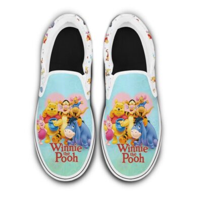 Winnie The Pooh Friends Clear Patterns Disney Graphic Cartoon Unisex Slip On Low Top Canvas Shoes 5