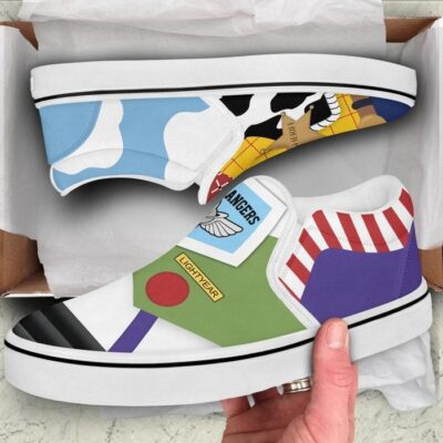 Woody Buzz Lightyear Toy Story Yellow Green Patterns Disney Graphic Cartoon Unisex Slip On Low Top Canvas Shoes 2