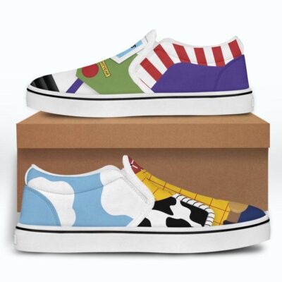 Woody Buzz Lightyear Toy Story Yellow Green Patterns Disney Graphic Cartoon Unisex Slip On Low Top Canvas Shoes 4