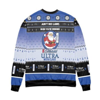 Ain't No Laws When You're Drinking Michelob Ultra With Claus Ugly Christmas Sweater - Black Blue 2 Aint No Laws When Youre Drinking Michelob Ultra With Claus Ugly Christmas Sweater Black Blue 2