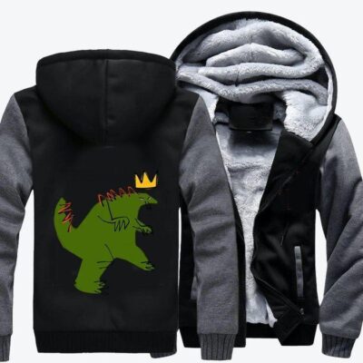 Angry Dinosaur Wearing A Basquiat Crown Jean Michel Basquiat Fleece Zip Hoodie Jacket 2