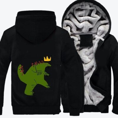 Angry Dinosaur Wearing A Basquiat Crown Jean Michel Basquiat Fleece Zip Hoodie Jacket 3