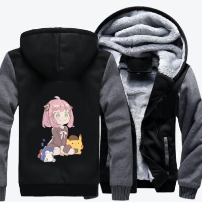 Anya And Pokemon Spy x Family Fleece Zip Hoodie Jacket 2