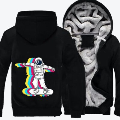 Astronaut Who Likes to Skateboard Pop Art Fleece Zip Hoodie Jacket 3