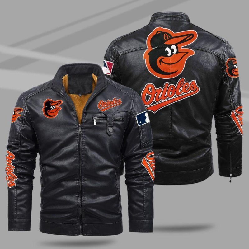 Baltimore Orioles Fleece Leather Jacket CFLJ042 1