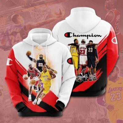 Basketball Legends Kobe Bryant Michael Jordan Lebron James 3D Unisex Hoodie - Red White TSH1802