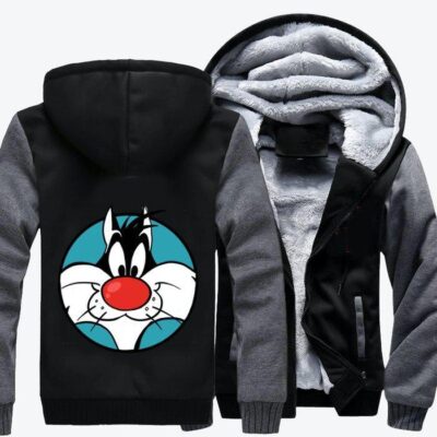 Bicolor Cat Sylvester Looney Tunes Fleece Zip Hoodie Jacket 2