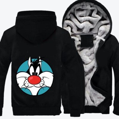 Bicolor Cat Sylvester Looney Tunes Fleece Zip Hoodie Jacket 3
