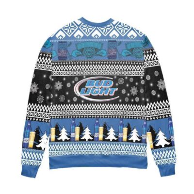 Bud Light Snowflakes Pattern Ugly Christmas Sweater - Blue 2 Bud Light Snowflakes Pattern Ugly Christmas Sweater Blue 2