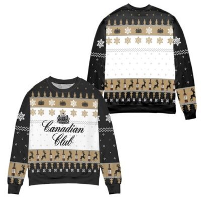 Canadian Club Whisky Snowflake Pattern Ugly Christmas Sweater Black 2