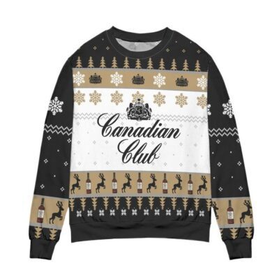 Canadian Club Whisky Snowflake Pattern Ugly Christmas Sweater - Black