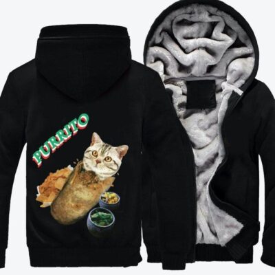 Cat In A Burrito Cat Fleece Zip Hoodie Jacket 3
