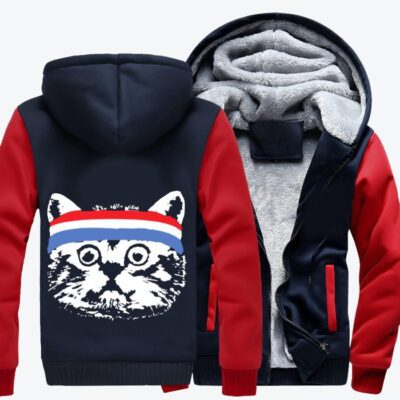 Cat Wearing Hijab With American Flag Independence Day Fleece Zip Hoodie Jacket 1