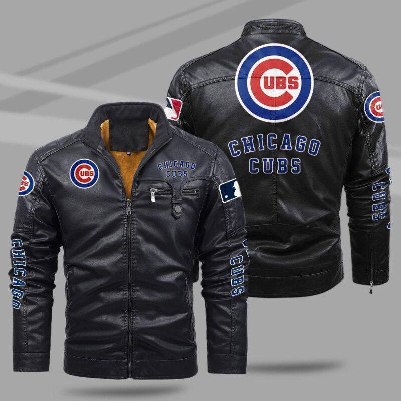 Chicago Cubs Fleece Leather Jacket CFLJ040 1