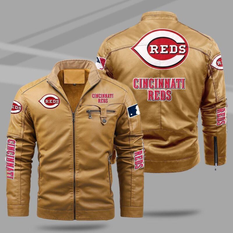 Cincinnati Reds Fleece Leather Jacket CFLJ038 1