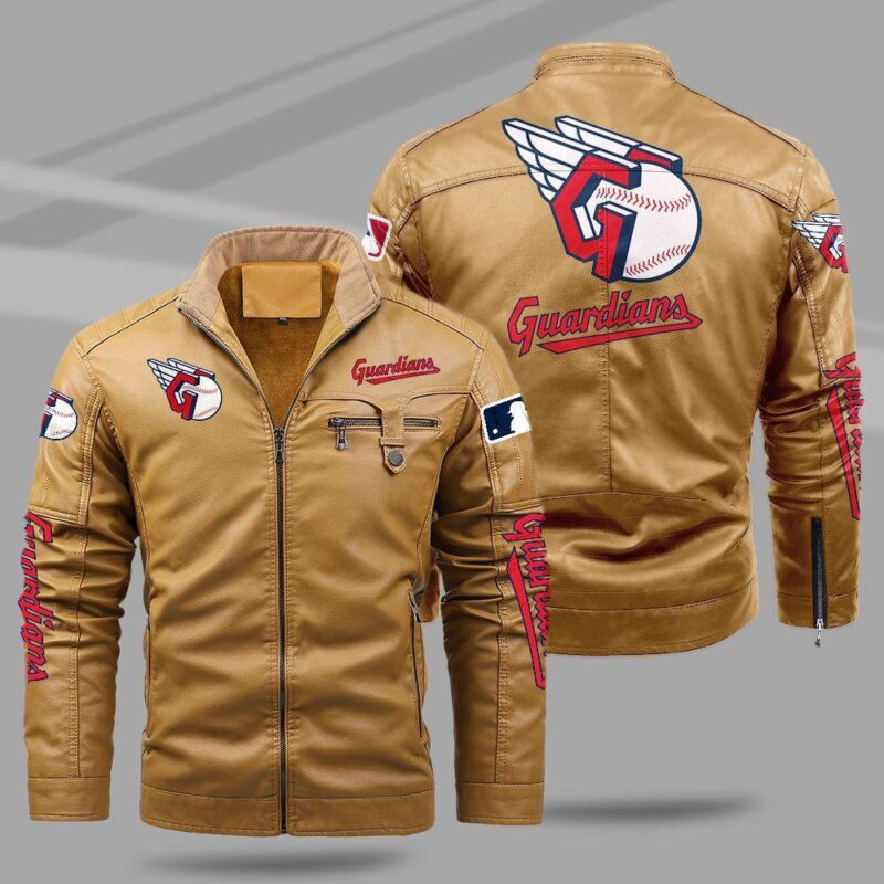 Cleveland Guardians Fleece Leather Jacket CFLJ037 1