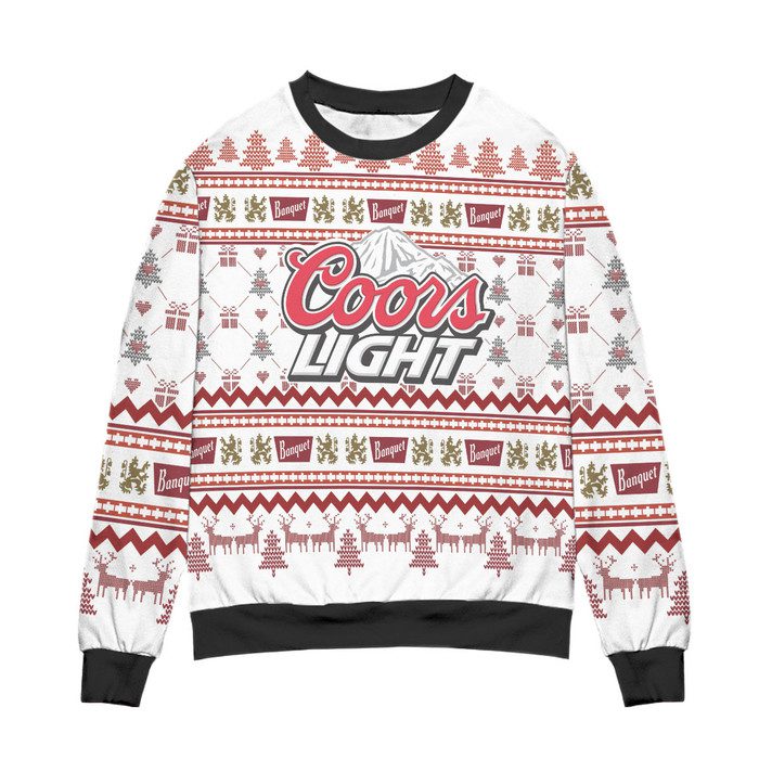 Coors-Light-Reindeer-Pine-Tree-Pattern-Ugly-Christmas-Sweater-White-2 Coors Light Reindeer Pine Tree Pattern Ugly Christmas Sweater White 2