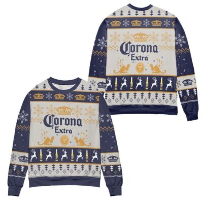 Corona Extra Snowflake & Reindeer Pattern Ugly Christmas Sweater