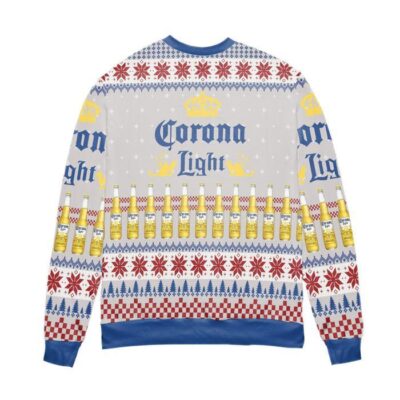 Corona Light Beer Snowflake Pattern Ugly Christmas Sweater 2 Corona Light Beer Snowflake Pattern Ugly Christmas Sweater 2