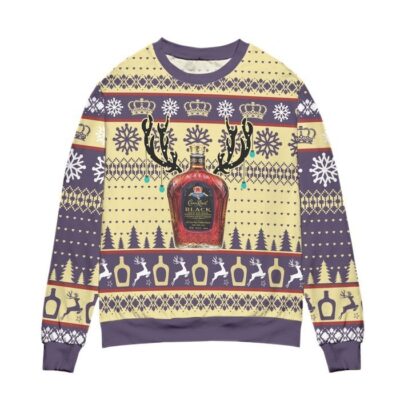 Crown Royal Black Reindeer Snowflake Pattern Ugly Christmas Sweater 1
