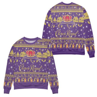 Crown Royal Canadian Whisky Snowflake Ugly Christmas Sweater - Purple