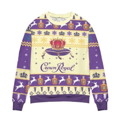 Crown Royal Logo Snowflakes Ugly Christmas Sweater - Purple Beige 1 Crown Royal Logo Snowflakes Ugly Christmas Sweater Purple Beige 1