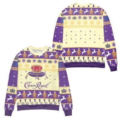 Crown Royal Logo Snowflakes Ugly Christmas Sweater - Purple Beige