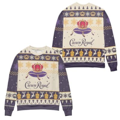 Crown Royal Reindeer & Snowflake Pattern Ugly Christmas Sweater