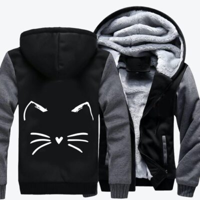 Cute Heart Shaped Nose Cat Cat Fleece Zip Hoodie Jacket 2
