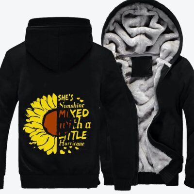 Cute Sunflower Letter Flower Fleece Zip Hoodie Jacket 3