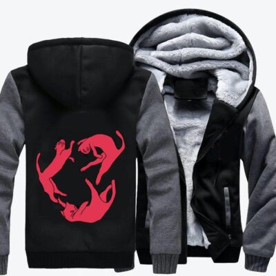 Dancing Red Kitten Cat Fleece Zip Hoodie Jacket 2