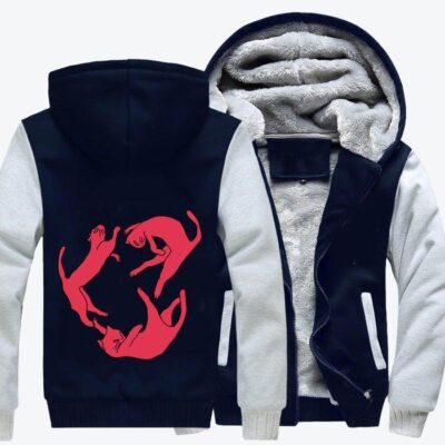 Dancing Red Kitten Cat Fleece Zip Hoodie Jacket