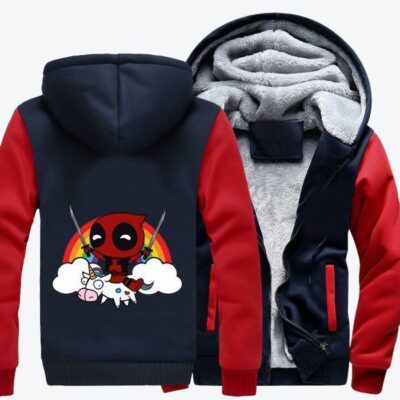 Deadpool Riding Unicorn On Rainbow Deadpool Fleece Zip Hoodie Jacket 1