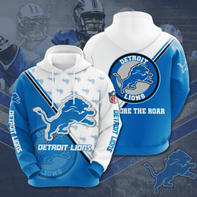 Detroit Lions Logo Restore The Road 3D Unisex Hoodie - White Blue TSH1748