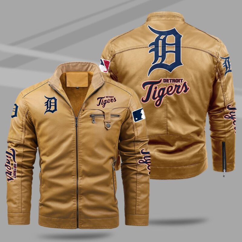 Detroit Tigers Fleece Leather Jacket CFLJ035 1
