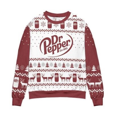 Dr Pepper Soda Logo Snowflakes Pattern Ugly Christmas Sweater 1