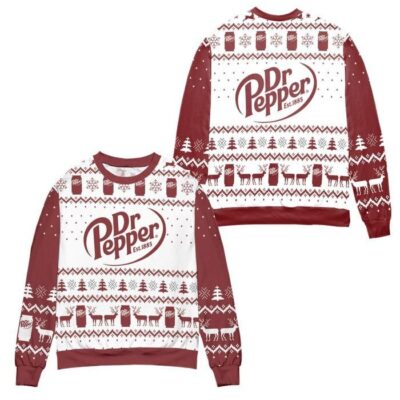 Dr Pepper Soda Logo Snowflakes Pattern Ugly Christmas Sweater