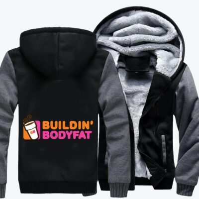 Dunkin Donuts Buildin Bodyfat Logo Parody Fleece Zip Hoodie Jacket 2