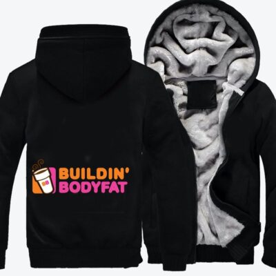 Dunkin Donuts Buildin Bodyfat Logo Parody Fleece Zip Hoodie Jacket 3