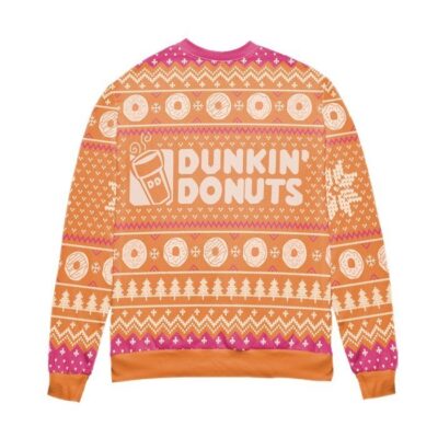 Dunkin Donuts Snow Flake Pine Tree Ugly Christmas Sweater Orange 1