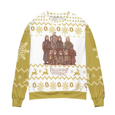 Fellowship Of The Rings Snowflake Reindeer Ugly Christmas Sweater 2