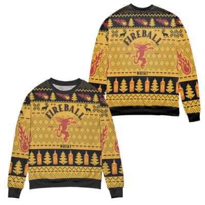 Fireball Whisky Pine Tree Zigzag Pattern Ugly Christmas Sweater
