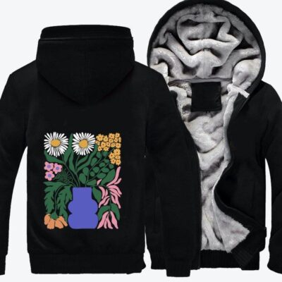 Flowers In A Blue Vase Flower Fleece Zip Hoodie Jacket 3