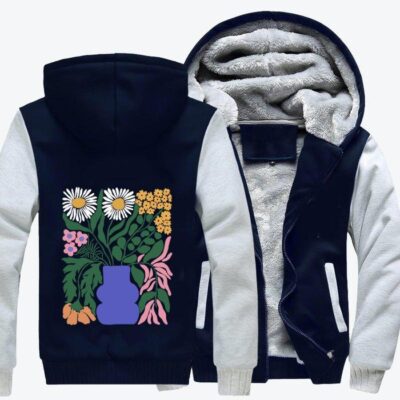 Flowers In A Blue Vase Flower Fleece Zip Hoodie Jacket