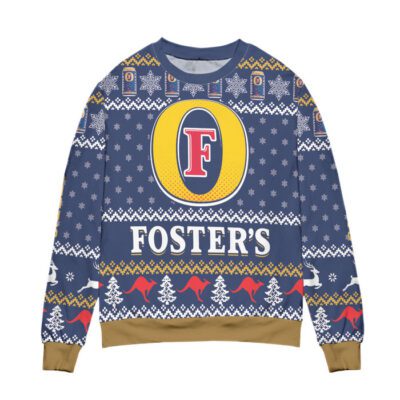 Foster's Beer Logo Snowflake Pattern Ugly Christmas Sweater - Blue 1 Fosters Beer Logo Snowflake Pattern Ugly Christmas Sweater Blue 1