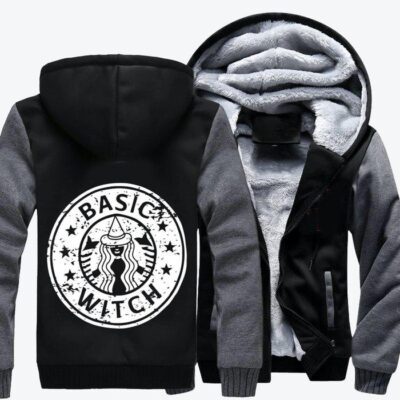 Funny Basic Witch Hocus Halloween Fleece Zip Hoodie Jacket 2